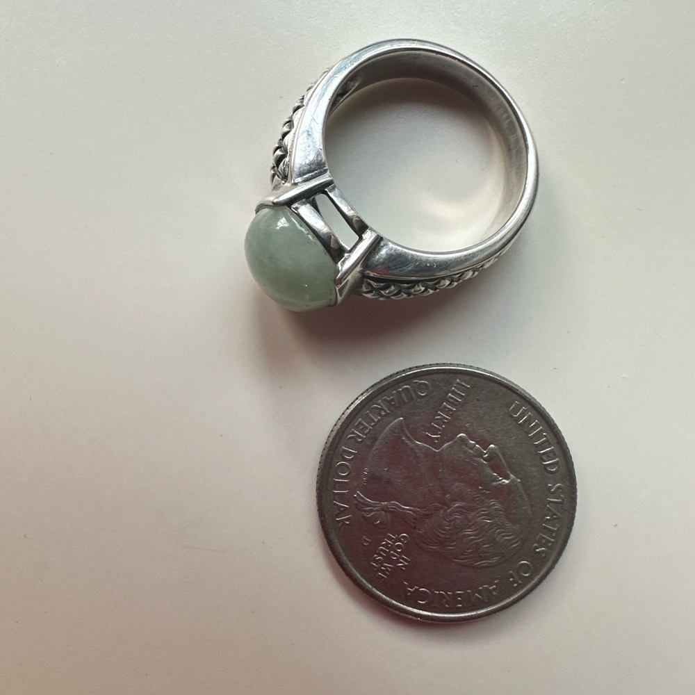 Vintage 925 Stamped Sterling Silver & Jade Jadeite Cabochon Ring Size 8 - Picture 6 of 13